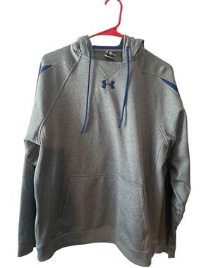 Under Armour Gray Hoodie with Blue Logo and Drawstrings small